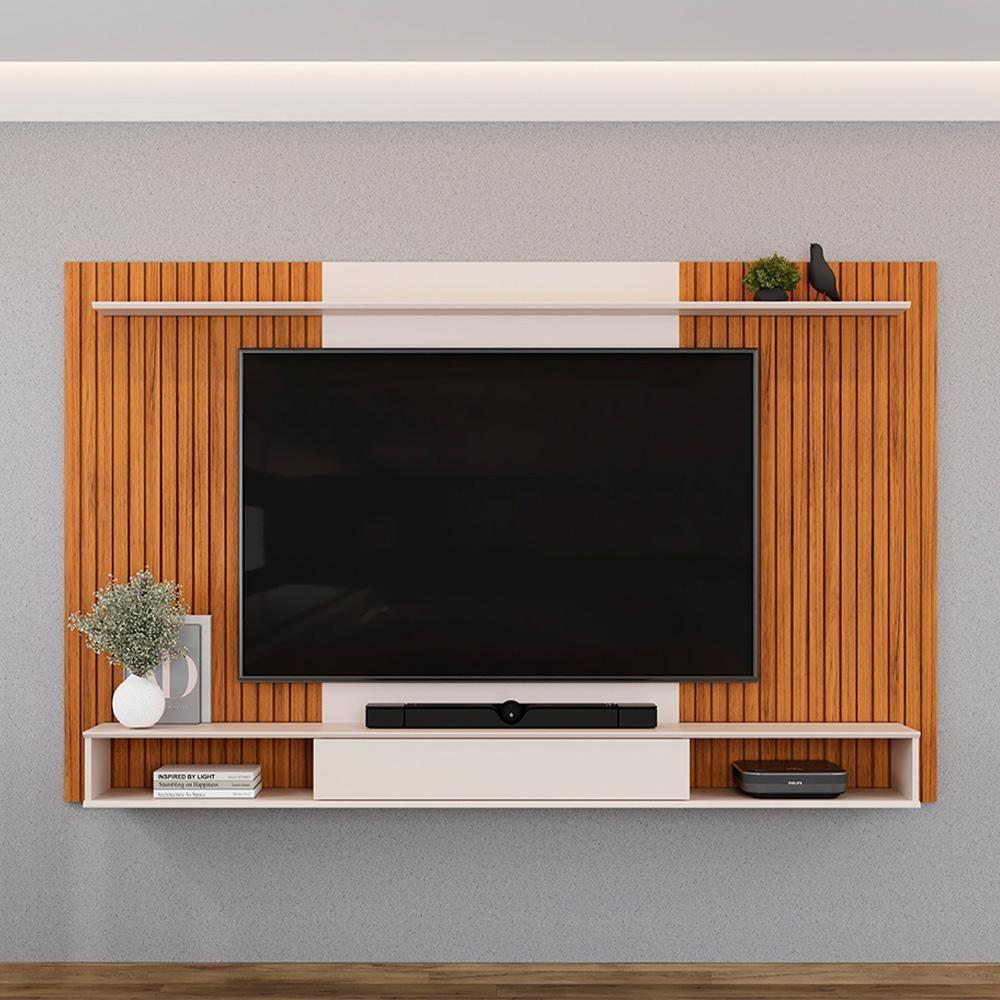 Painel Para Tv 70 Pol Com Bancada Suspensa 215cm Dom D05 Freijó Off White - Lyam Decor - 6