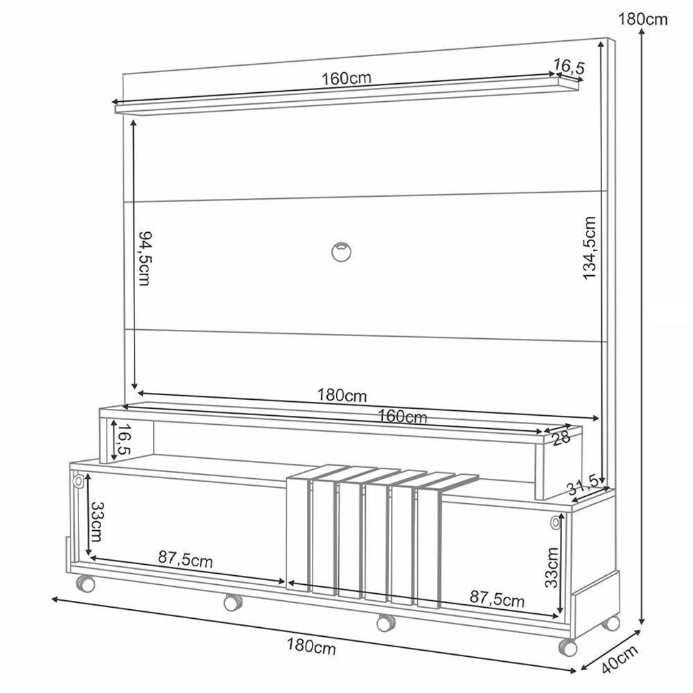 Estante Painel Para Tv 65 Pol Com Rodízios Cloud B01 Castanho Off White - Lyam Decor - 4