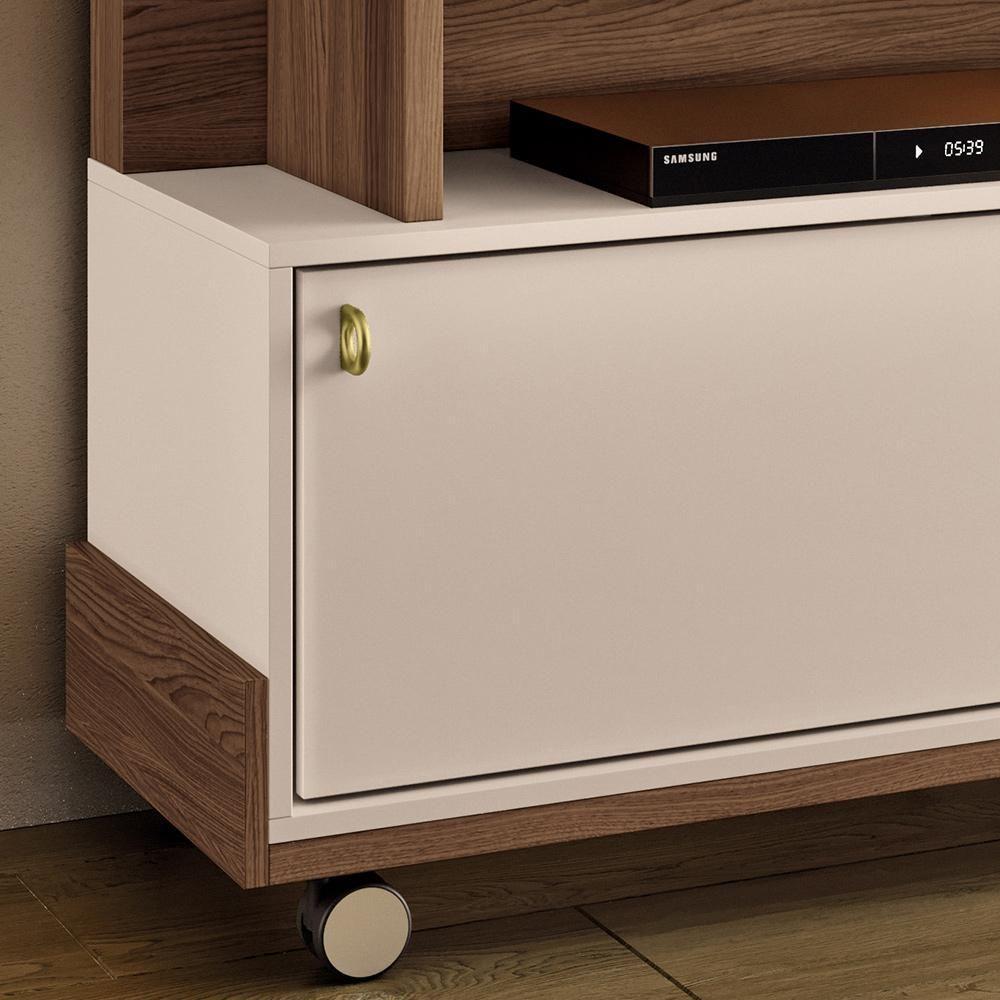 Estante Painel Para Tv 65 Pol Com Rodízios Cloud B01 Castanho Off White - Lyam Decor - 6