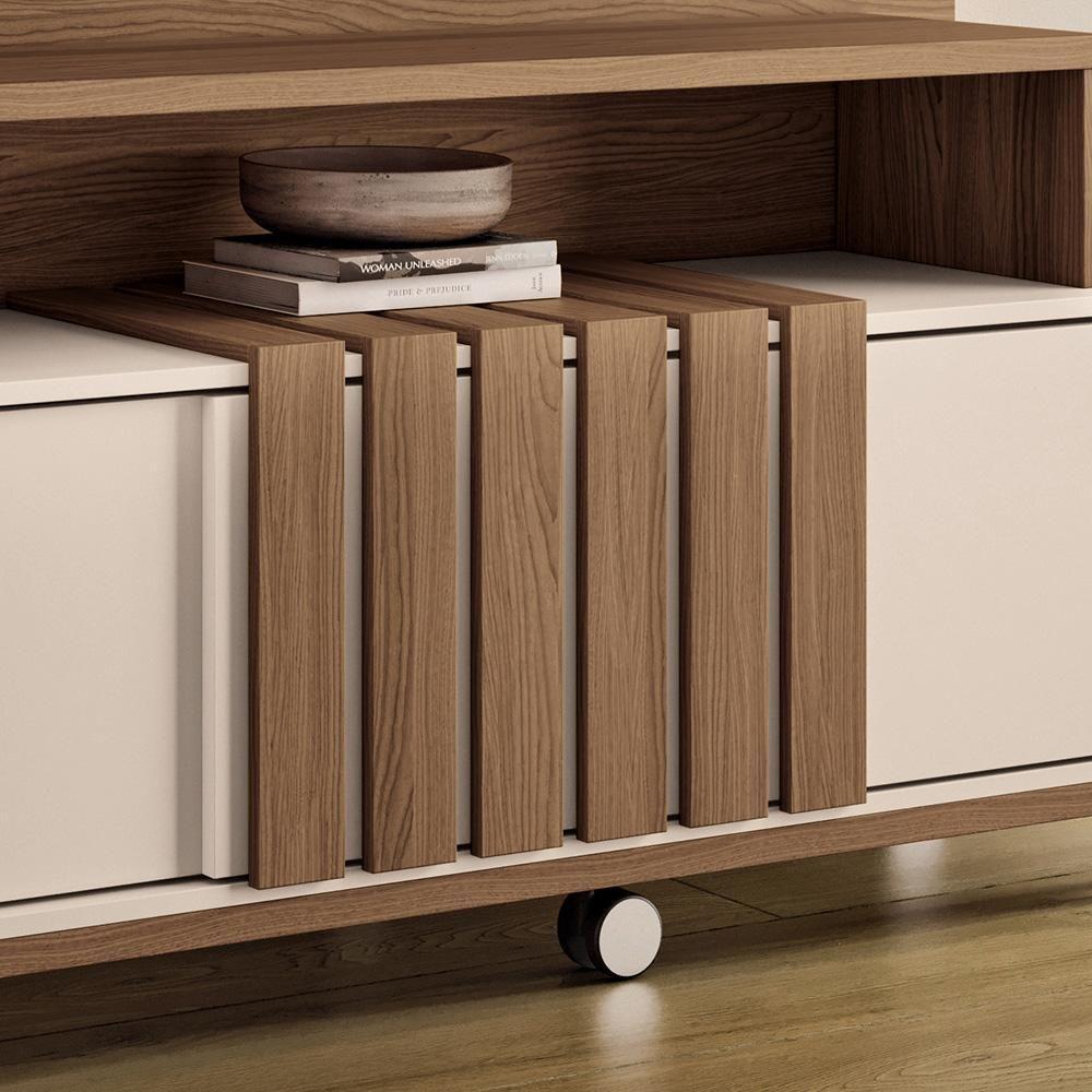 Estante Painel Para Tv 65 Pol Com Rodízios Cloud B01 Castanho Off White - Lyam Decor - 7