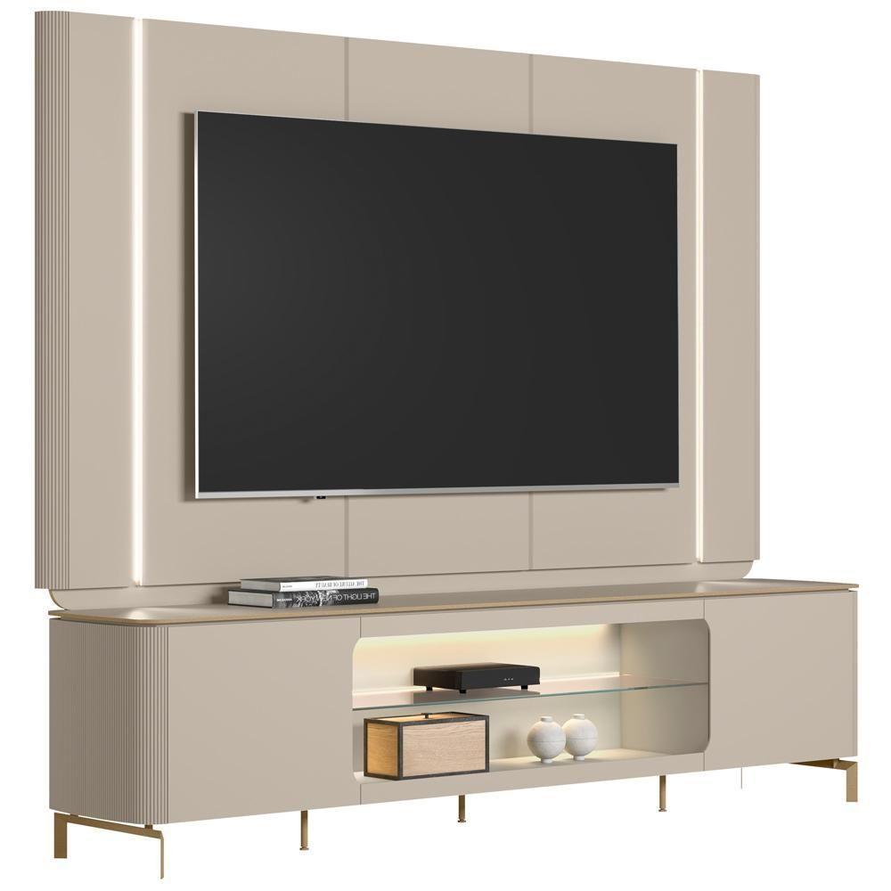 Rack Para Sala Com Painel Para Tv 70 Pol Elysia L05 Off White Fosco - Lyam Decor - 1