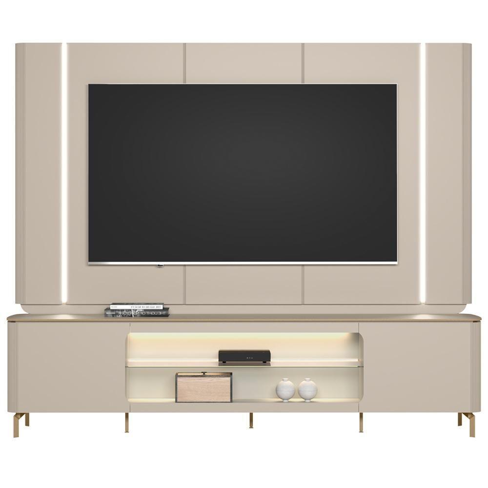 Rack Para Sala Com Painel Para Tv 70 Pol Elysia L05 Off White Fosco - Lyam Decor - 3