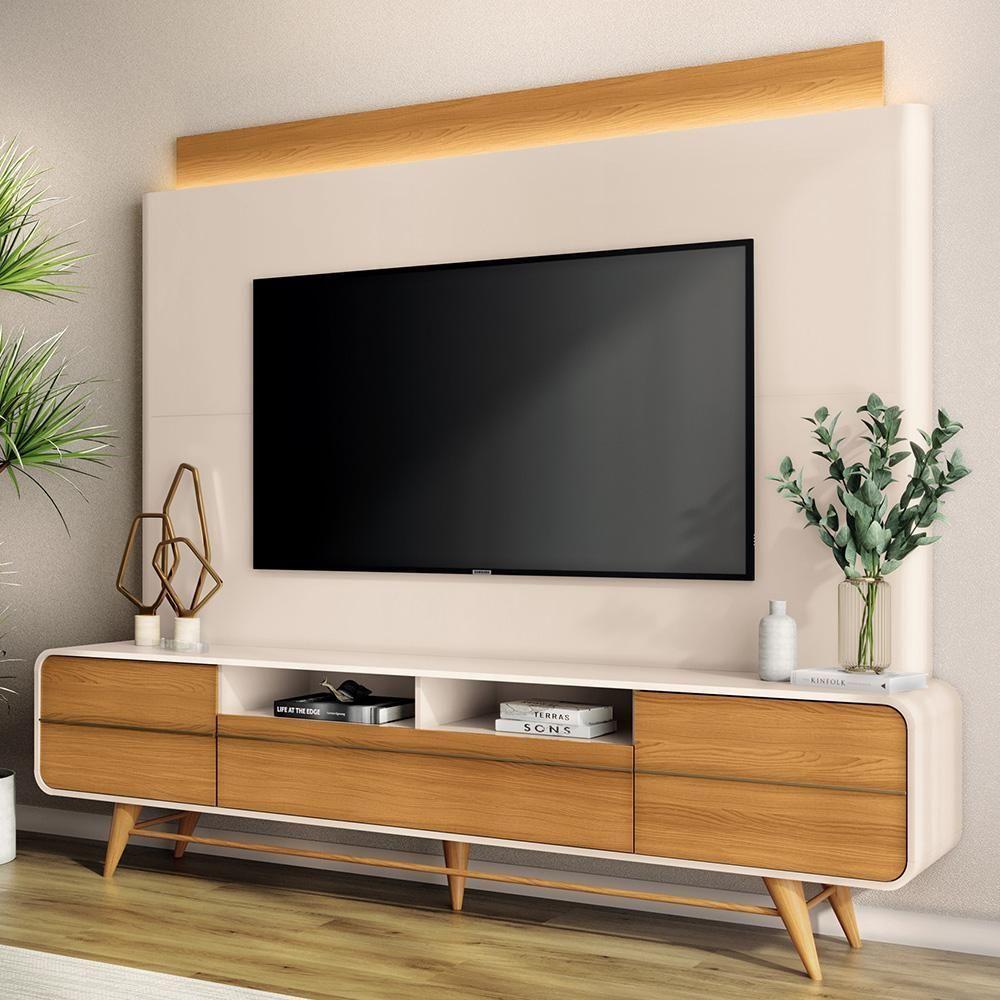 Estante Painel Para Tv 85 Pol Orgânico Com Led Royal B01 Off White Cinamomo - Lyam Decor - 2