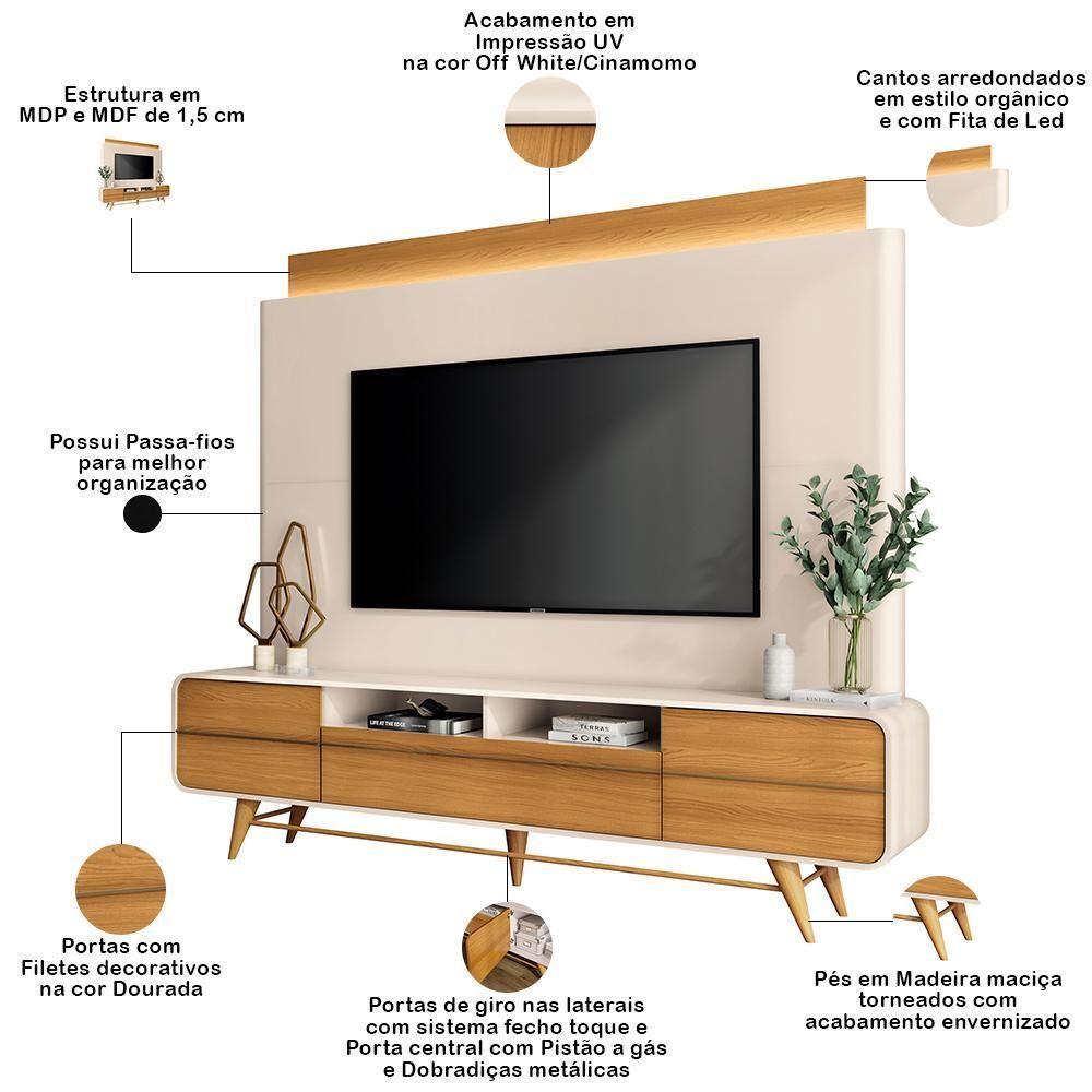 Estante Painel Para Tv 85 Pol Orgânico Com Led Royal B01 Off White Cinamomo - Lyam Decor - 3