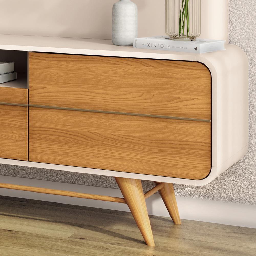 Estante Painel Para Tv 85 Pol Orgânico Com Led Royal B01 Off White Cinamomo - Lyam Decor - 5