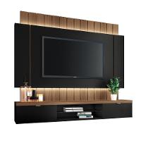 Painel Home Suspenso 1.8 Shawn Para Tv Até 55 Mdp/mdf Com Fita Led Preto/castanho G26 - Gran Belo - 1