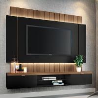 Painel Home Suspenso 1.8 Shawn Para Tv Até 55 Mdp/mdf Com Fita Led Preto/castanho G26 - Gran Belo - 2