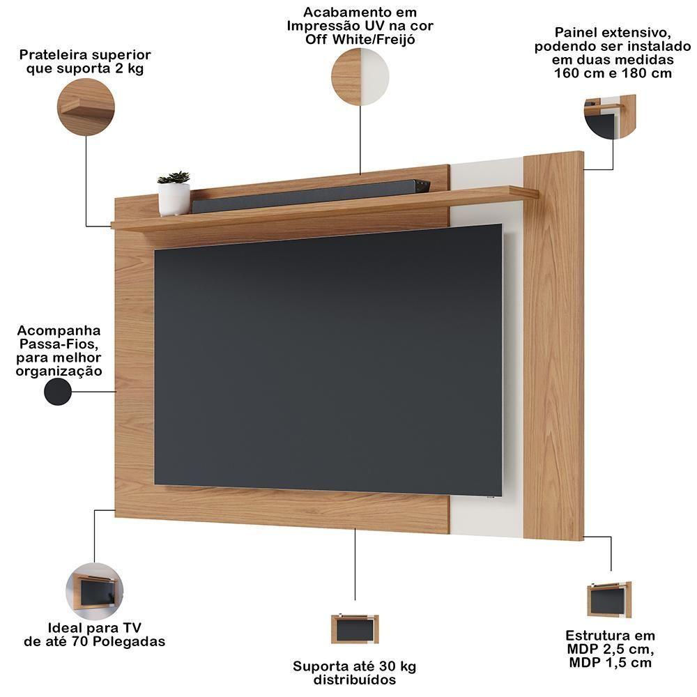 Rack Para Sala Makai Com Painel Para Tv 70 Pol Lara C04 Freijó Off White Matte - Lyam Decor - 4