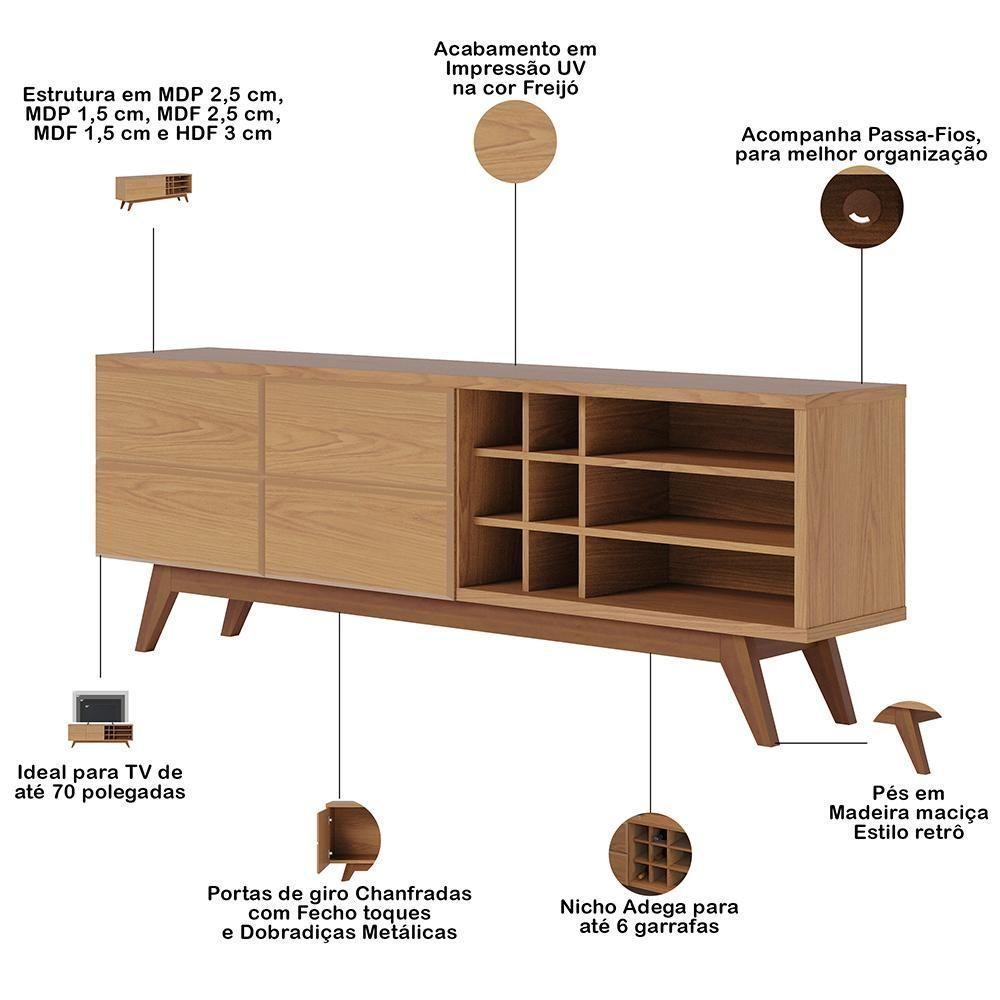 Rack Para Sala Makai Com Painel Para Tv 70 Pol Lara C04 Freijó Off White Matte - Lyam Decor - 5