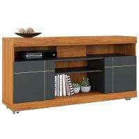 Rack Para Sala De Estar Tv 47 Pol Com Rodízios Raya C04 Noce Milano Preto Fosco - Lyam Decor - 1