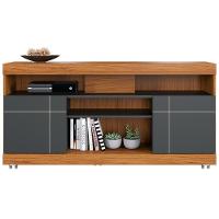 Rack Para Sala De Estar Tv 47 Pol Com Rodízios Raya C04 Noce Milano Preto Fosco - Lyam Decor