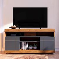 Rack Para Sala De Estar Tv 47 Pol Com Rodízios Raya C04 Noce Milano Preto Fosco - Lyam Decor - 6