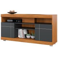 Rack Para Sala De Estar Tv 47 Pol Com Rodízios Raya C04 Noce Milano Preto Fosco - Lyam Decor - 7