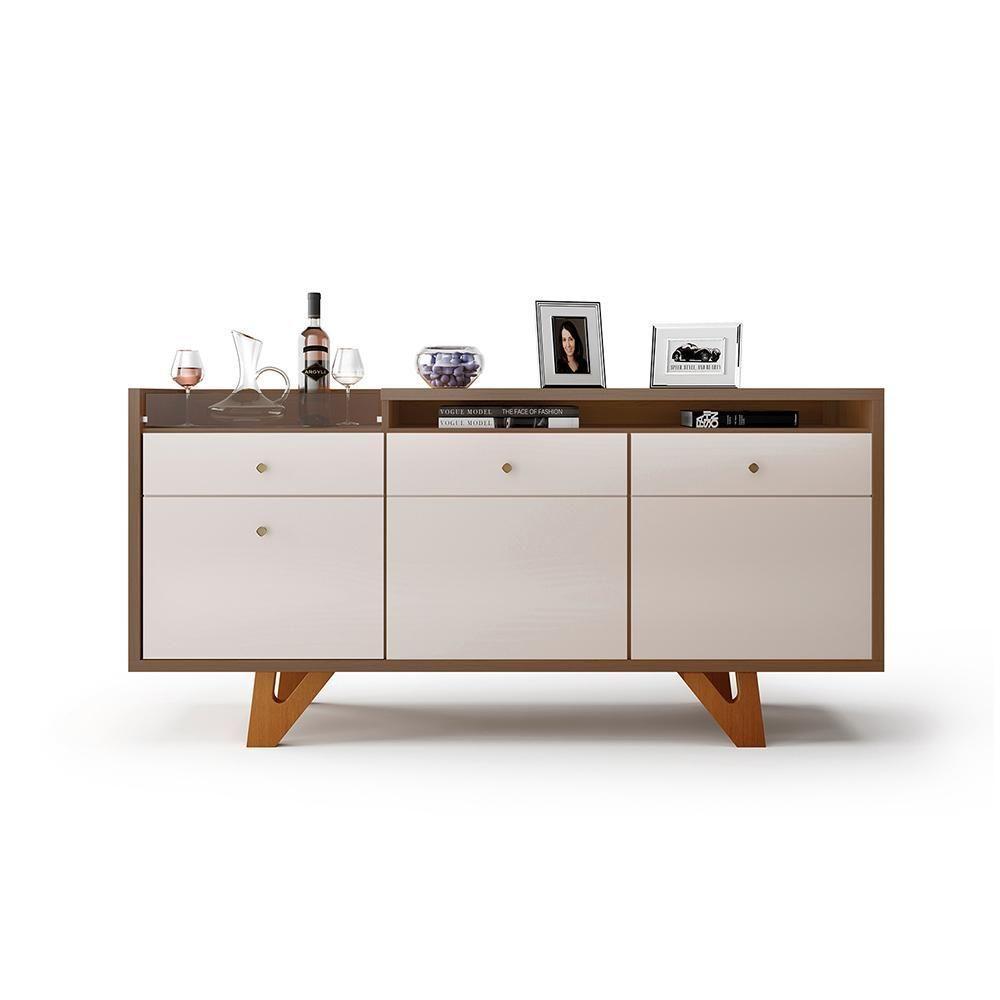 Buffet Aparador Noeli Com Bandeja Lateral Pés Em Madeira Mdp/mdf Castanho/off White G26 - Gran Belo - 6