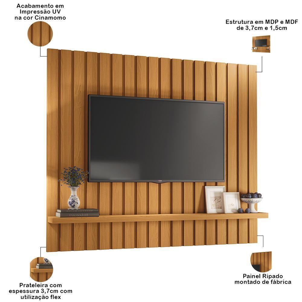 Rack Para Sala émile Com Painel Para Tv Ripado 60 Pol Conect B01 Off White Cinamomo - Lyam Decor - 3