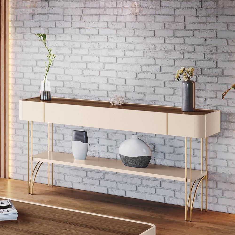 Conjunto Home Com led Aparador E Mesa De Centro Rennes Mdf/mdp Off White/castanho G26 - Gran Belo - 2