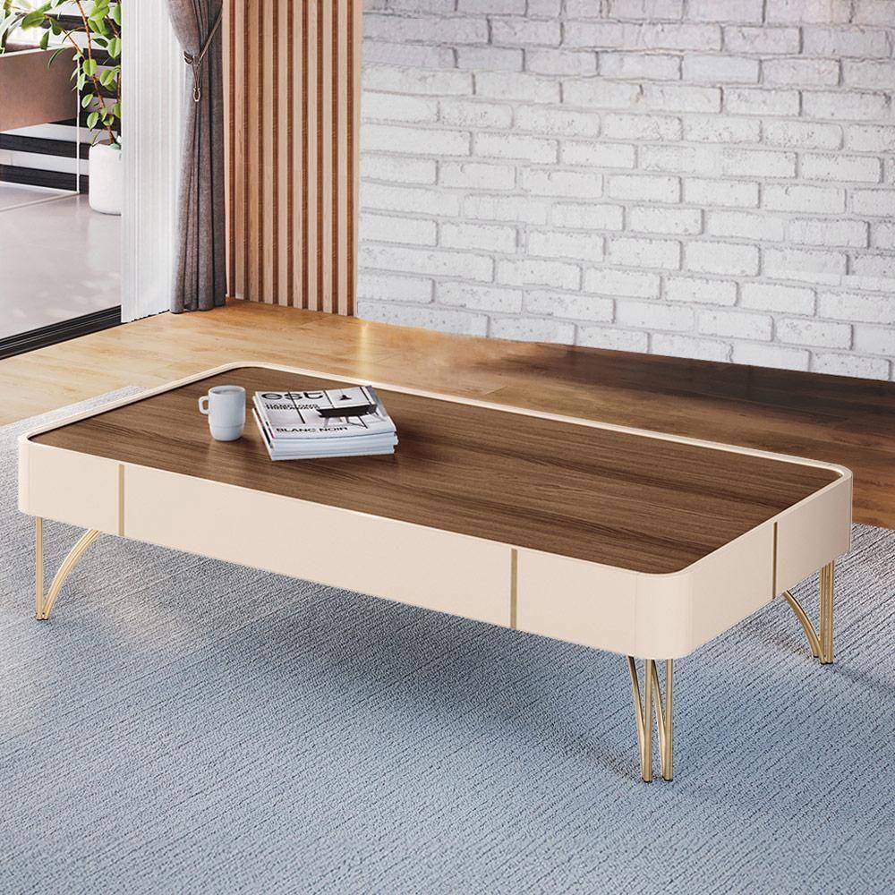 Conjunto Home Com led Aparador E Mesa De Centro Rennes Mdf/mdp Off White/castanho G26 - Gran Belo - 4