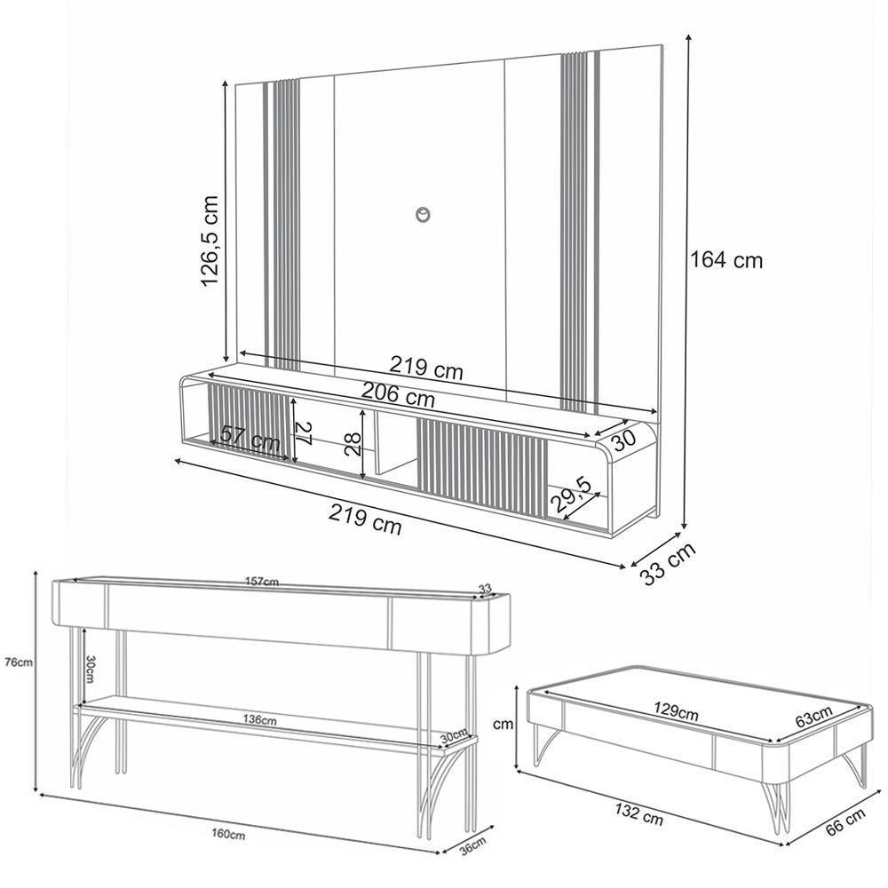Conjunto Home Com led Aparador E Mesa De Centro Rennes Mdf/mdp Off White/castanho G26 - Gran Belo - 8