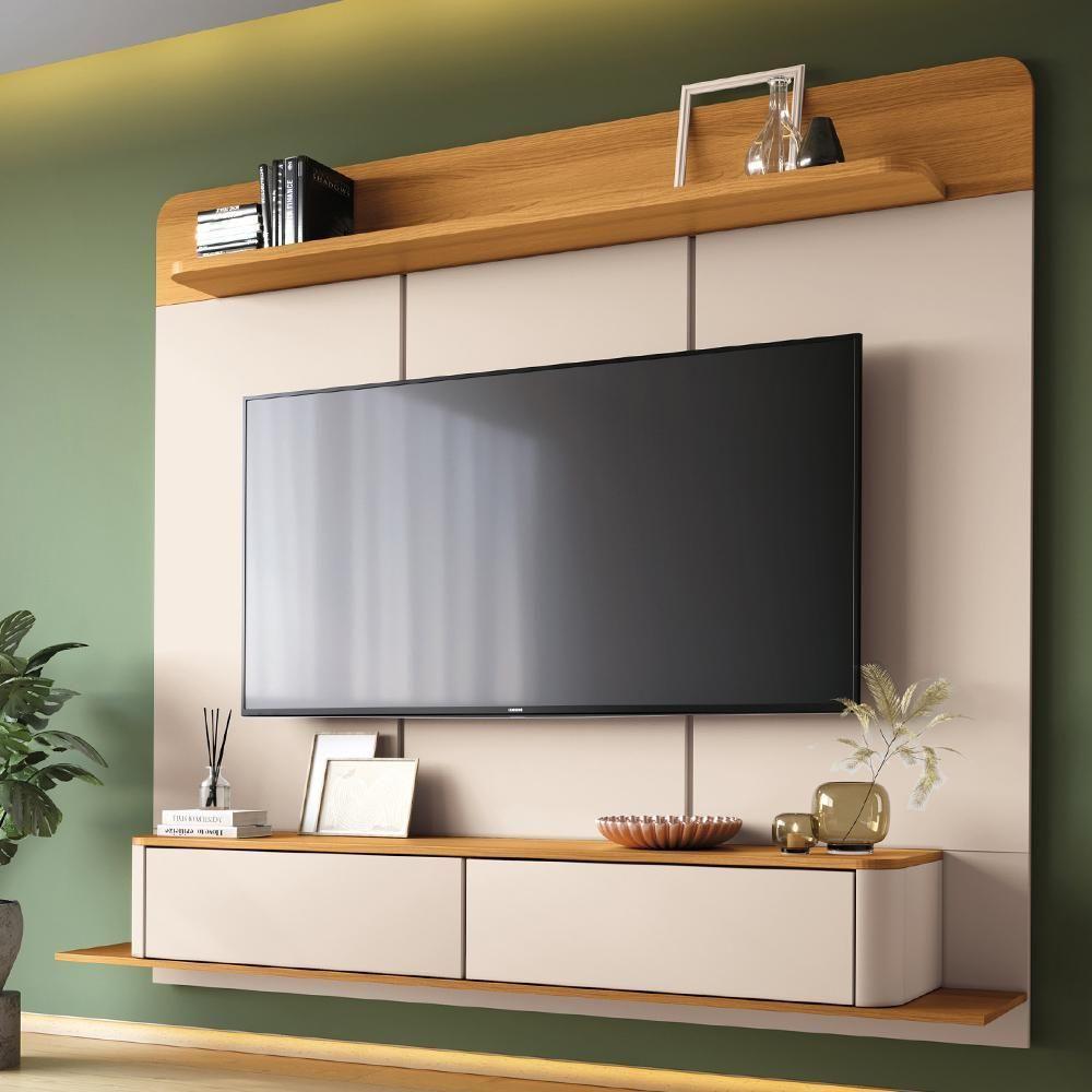 Painel Para Tv 70 Pol Bancada Suspensa Orgânica Cheri B01 Off White Cinamomo - Lyam Decor - 2