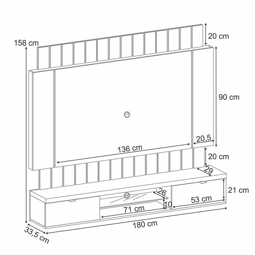 Painel Para Tv 55 Pol Ripado Com Bancada Suspensa Luzzi B01 Preto Castanho - Lyam Decor - 4