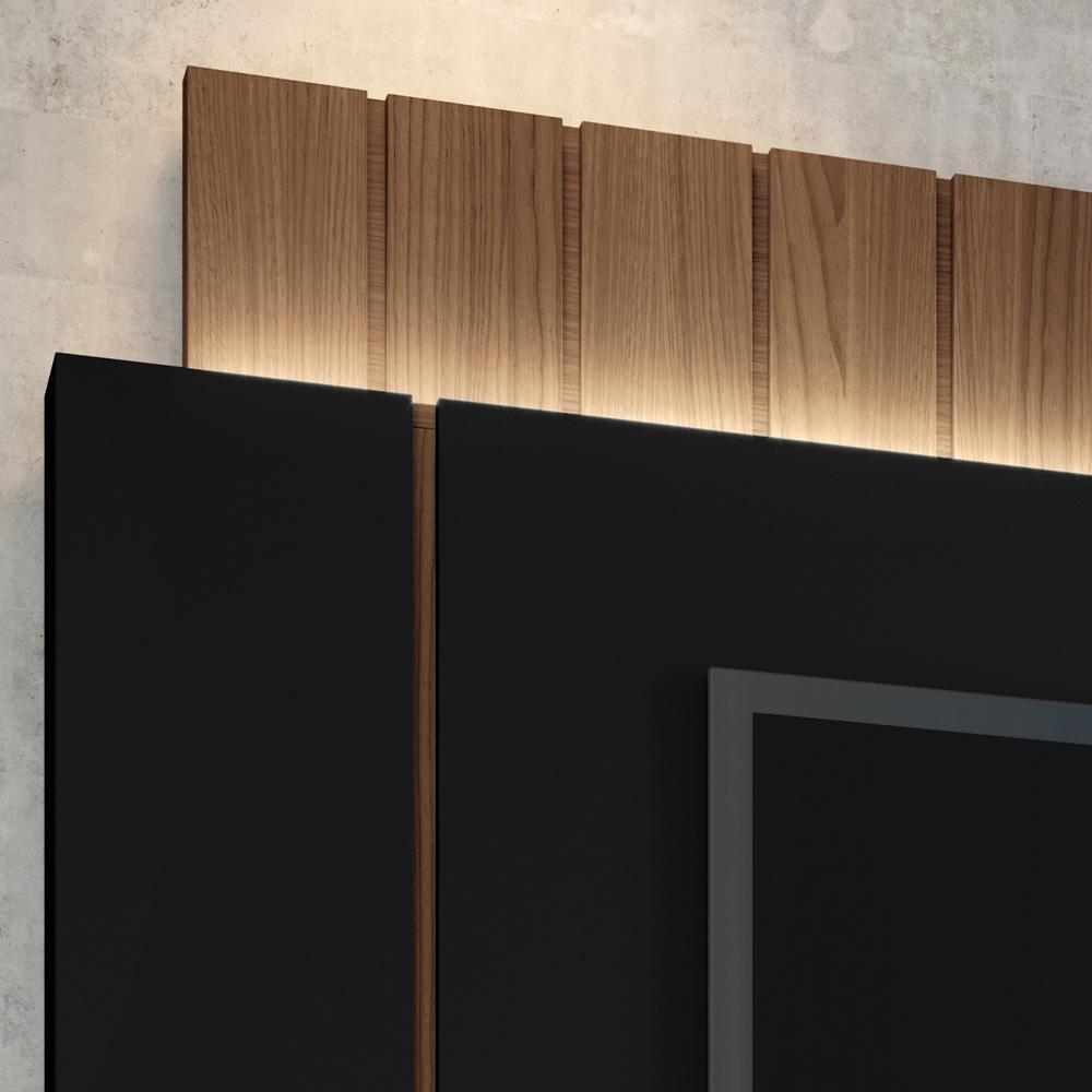 Painel Para Tv 55 Pol Ripado Com Bancada Suspensa Luzzi B01 Preto Castanho - Lyam Decor - 5