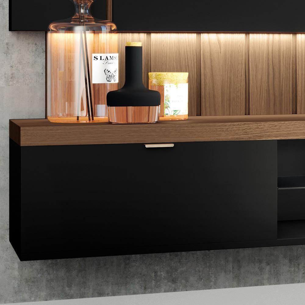 Painel Para Tv 55 Pol Ripado Com Bancada Suspensa Luzzi B01 Preto Castanho - Lyam Decor - 6