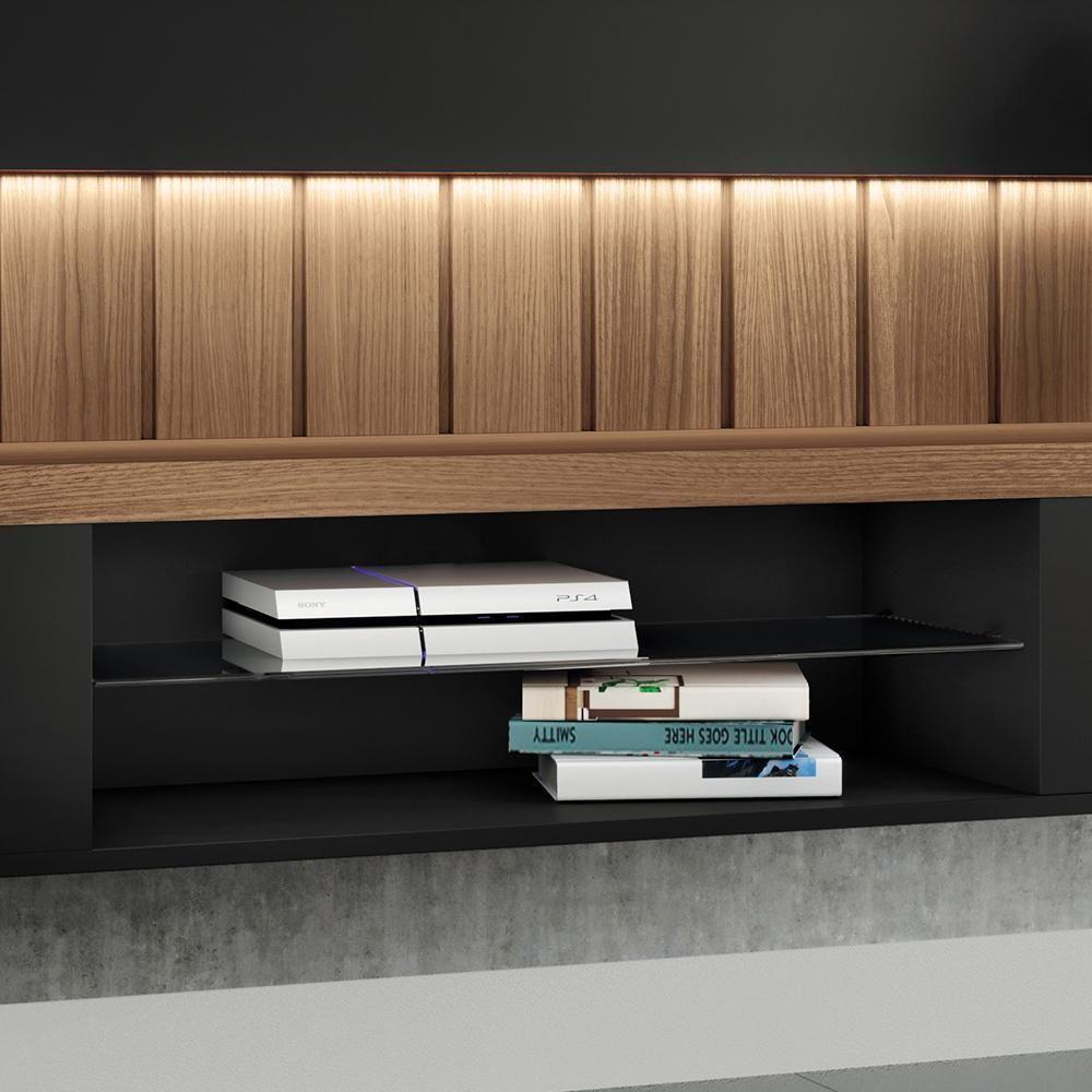 Painel Para Tv 55 Pol Ripado Com Bancada Suspensa Luzzi B01 Preto Castanho - Lyam Decor - 7