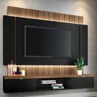 Painel Para Tv 55 Pol Ripado Com Bancada Suspensa Luzzi B01 Preto Castanho - Lyam Decor - 2