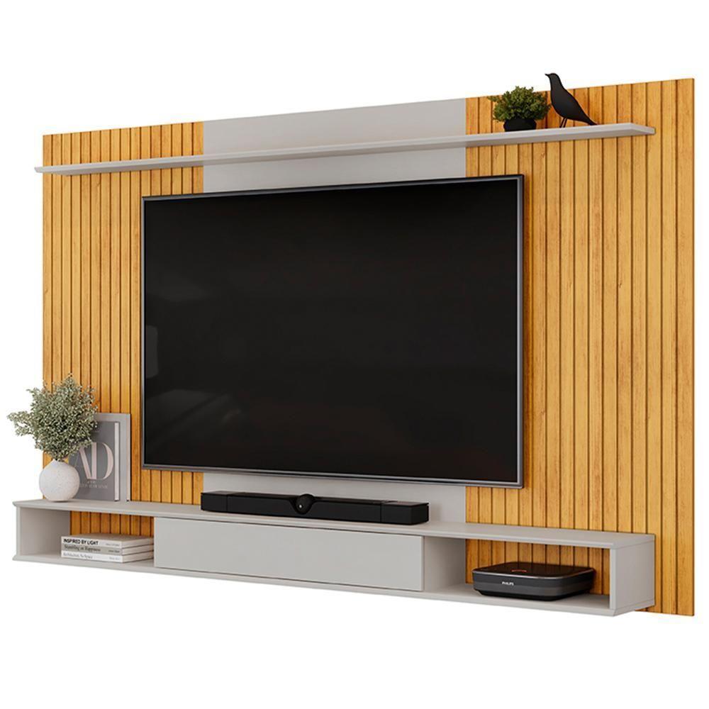 Painel Para Tv 70 Pol Com Bancada Suspensa 215cm Dom D05 Cedro Bali - Lyam Decor - 1