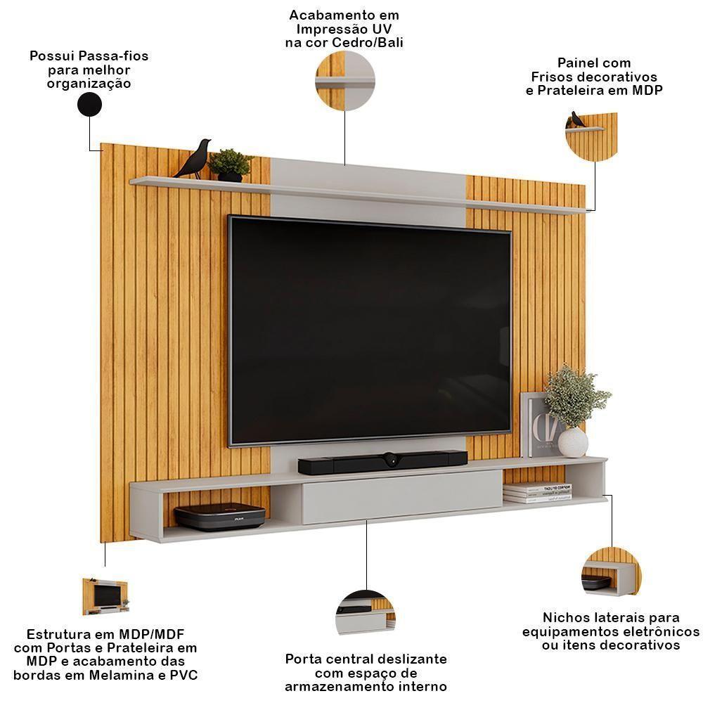 Painel Para Tv 70 Pol Com Bancada Suspensa 215cm Dom D05 Cedro Bali - Lyam Decor - 4