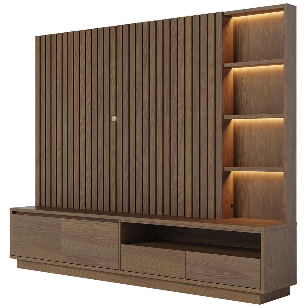 Estante Painel Para Tv 82 Pol Ripado Com Led 240cm Jolie C04 Amêndoa - Lyam Decor - 1