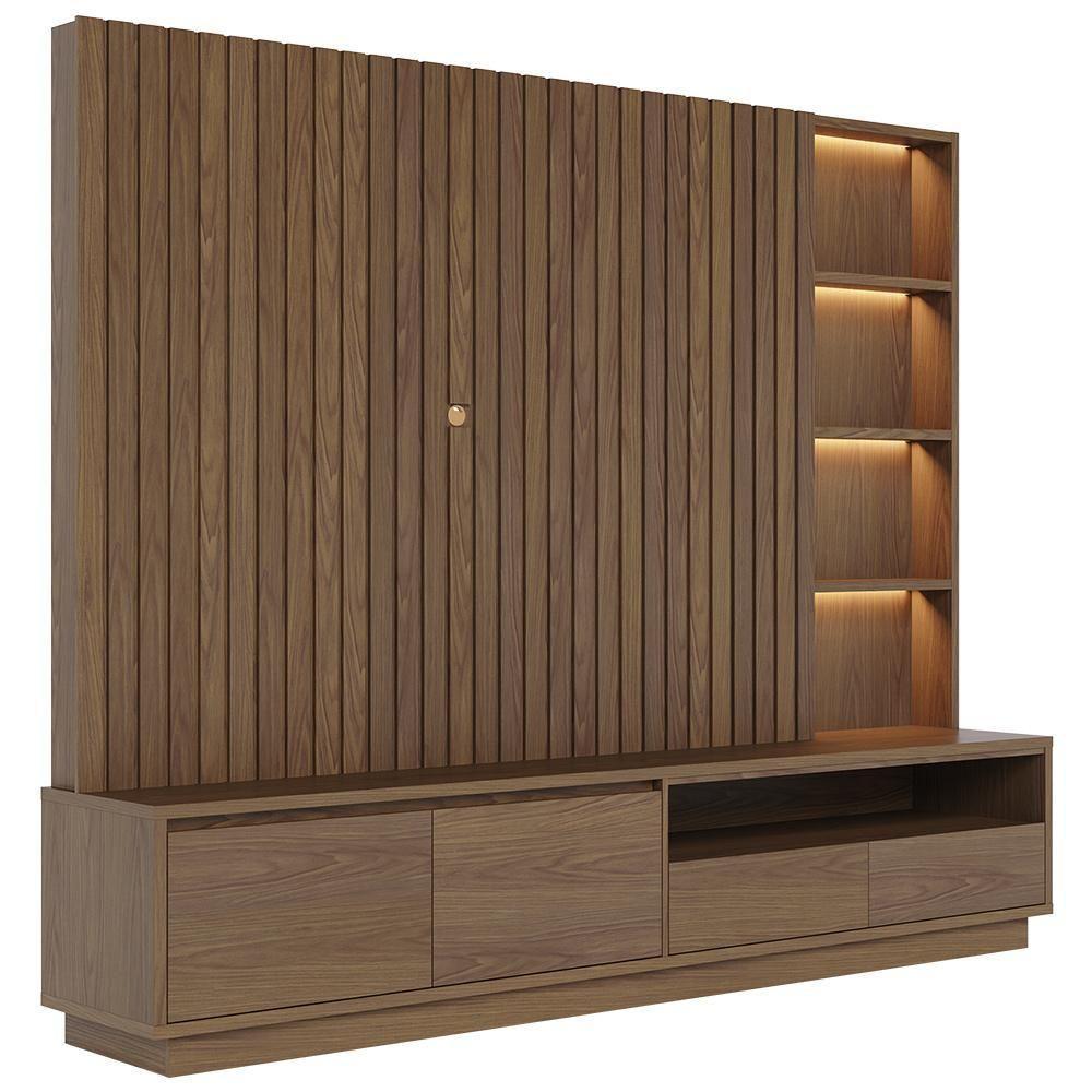 Estante Painel Para Tv 82 Pol Ripado Com Led 240cm Jolie C04 Amêndoa - Lyam Decor - 5