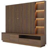 Estante Painel Para Tv 82 Pol Ripado Com Led 240cm Jolie C04 Amêndoa - Lyam Decor - 1