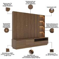 Estante Painel Para Tv 82 Pol Ripado Com Led 240cm Jolie C04 Amêndoa - Lyam Decor - 3