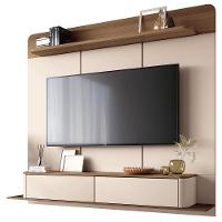Painel Para Tv 70 Pol Bancada Suspensa Orgânica Cheri B01 Off White Castanho - Lyam Decor - 1