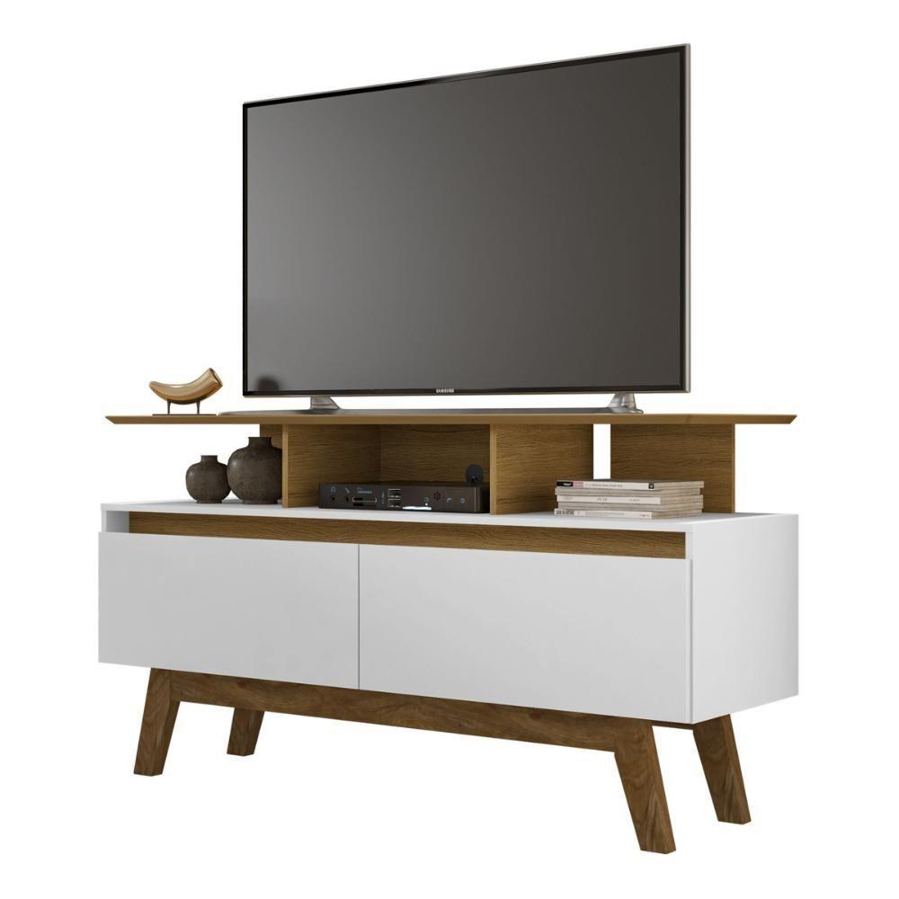 Rack Para Tv Até 50 Polegadas Com Nicho E 2 Portas Retrô Multimóveis Cr45294 Cinamomo Branco - 2