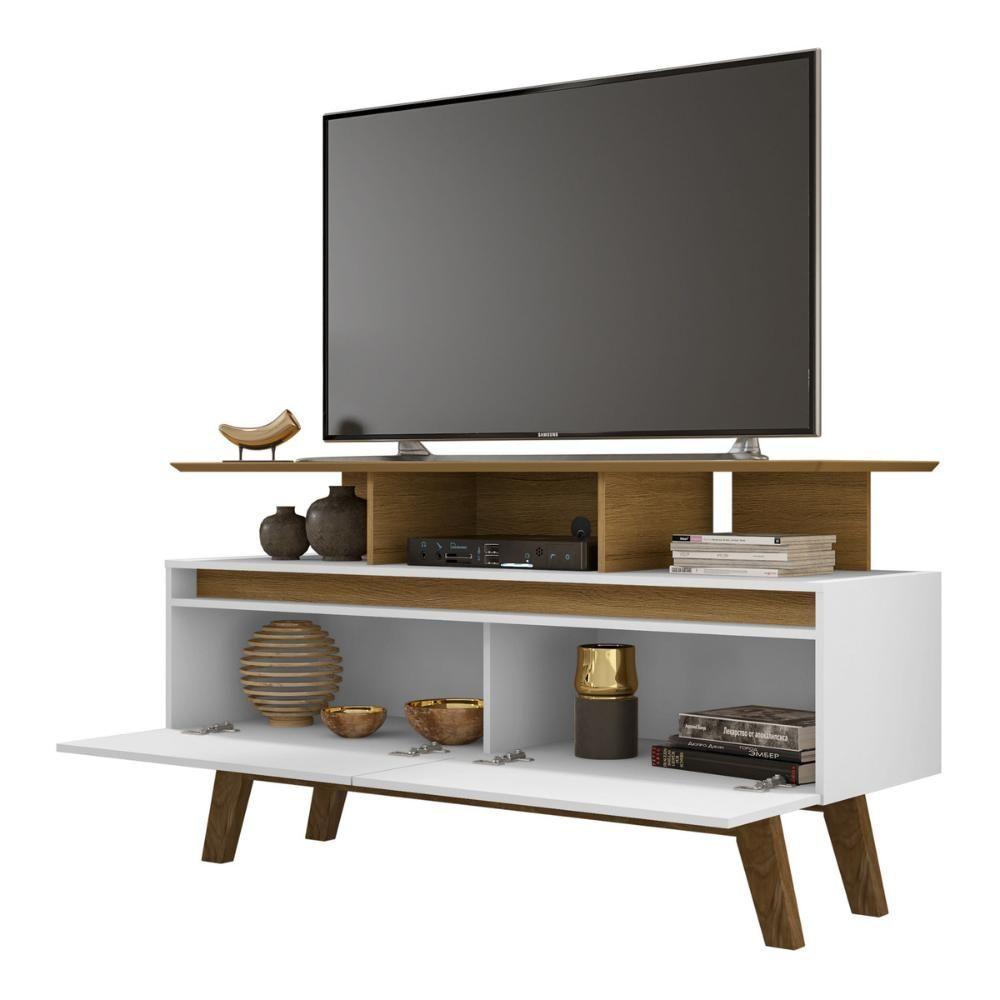 Rack Para Tv Até 50 Polegadas Com Nicho E 2 Portas Retrô Multimóveis Cr45294 Cinamomo Branco - 5
