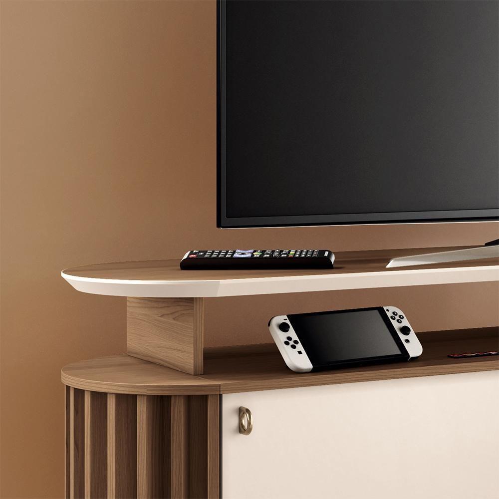 Bancada Decorativa Kirby 1.8 Tv Até 70 Pol. Ripada Castanho/off White G26 - Gran Belo - 4