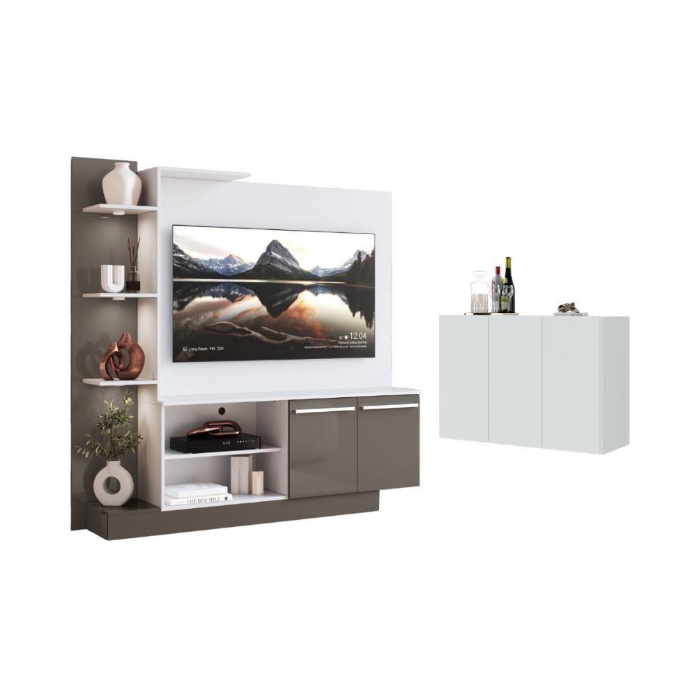 Rack Com Painel Para Tv Até 55 Polegadas E Aparador 3 Portas Multimóveis Mp1097 Branco/lacca Fumê - 2