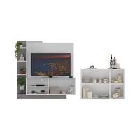 Rack Com Painel Para Tv Até 55 Polegadas E Aparador 3 Portas Multimóveis Mp1097 Branco/lacca Fumê - 3