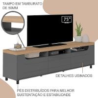 Rack Sala De Estar Tv 75 Pol 200 Cm 4442 Carvalho Grafite Arly Carvalho Grafite - 3