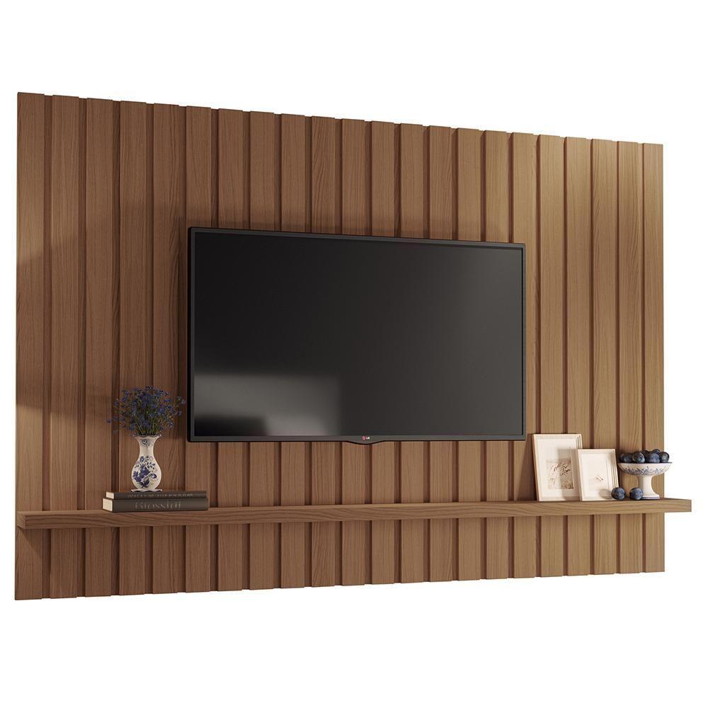 Painel Para Tv 70 Pol Ripado 200cm Conect B01 Castanho - Lyam Decor - 1