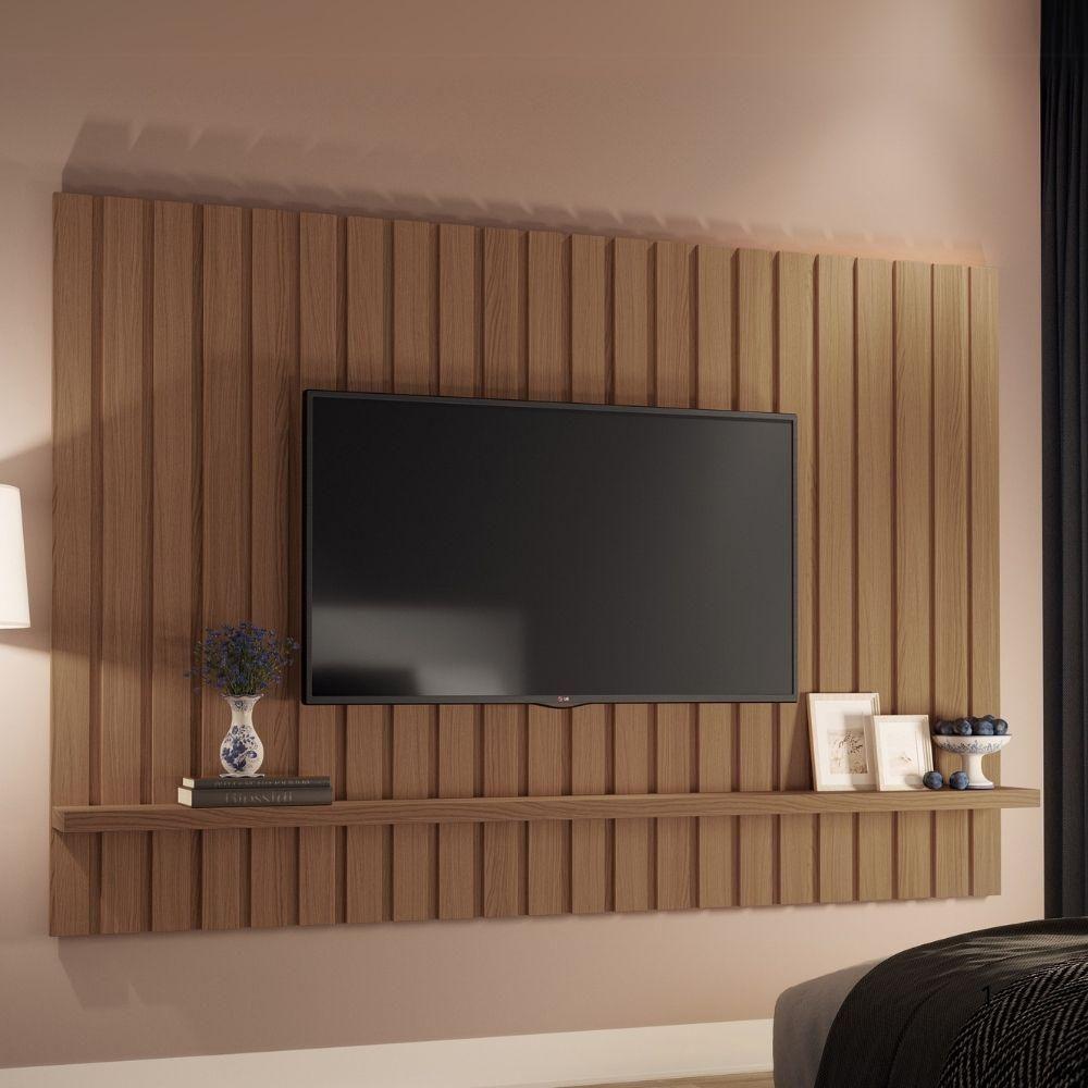 Painel Para Tv 70 Pol Ripado 200cm Conect B01 Castanho - Lyam Decor - 2