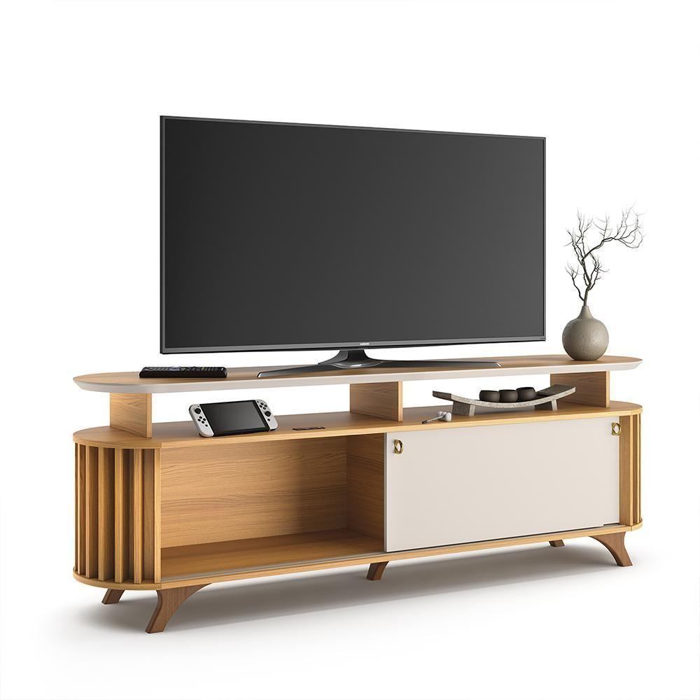 Bancada Decorativa Kirby 1.8 Tv Até 70 Pol. Ripada Cinamomo/off White G26 - Gran Belo - 7