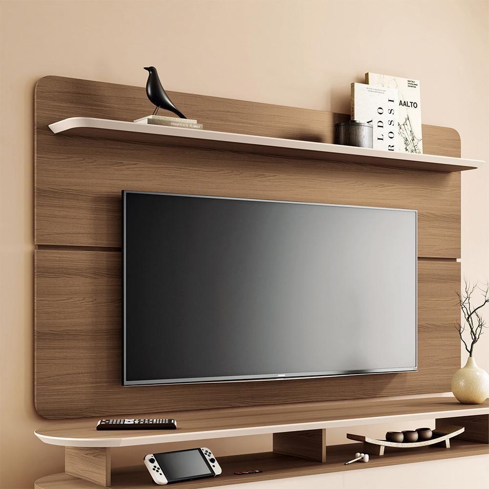 Painel Suspenso Decorativo 1.8 Tv Até 70 Pol. Sala De Estar Kirby Castanho/off White G26 - Gran Belo - 1