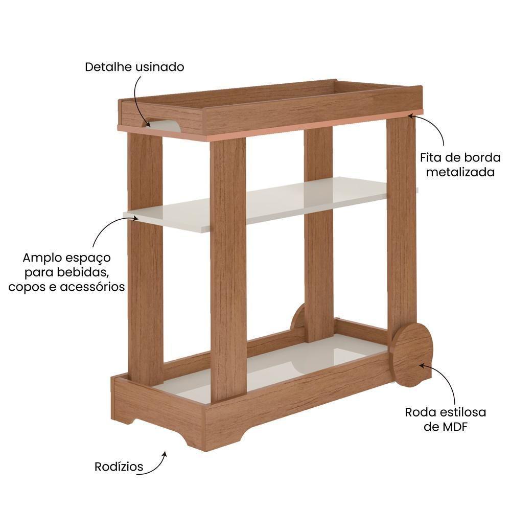 Carrinho Bar Com Rodizios 80 Cm 4659 Cinamomo Off White Arly Cinamomo Off White - 6