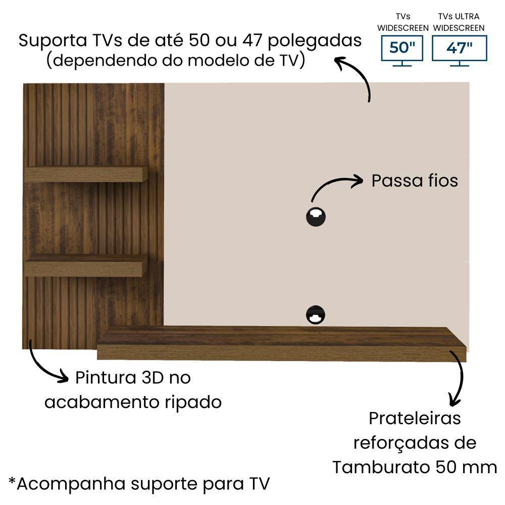Painel Suspenso Tv 50 Pol 160 Cm 4157 Pinho Ripado Off White Arly Pinho Ripado Off White - 7