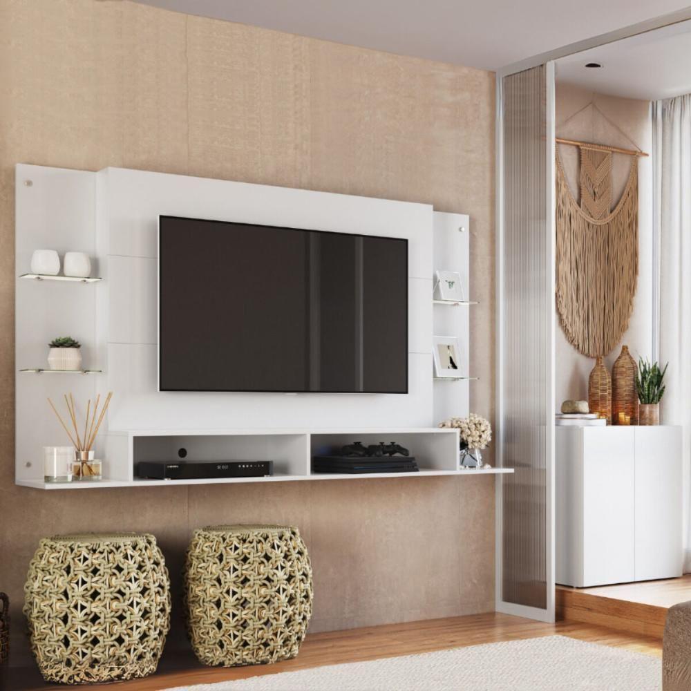 Painel Para Tv 60 Polegadas Com Prateleiras Vidro E Aparador 2 Portas Multimóveis Mp1099 Branco - 1