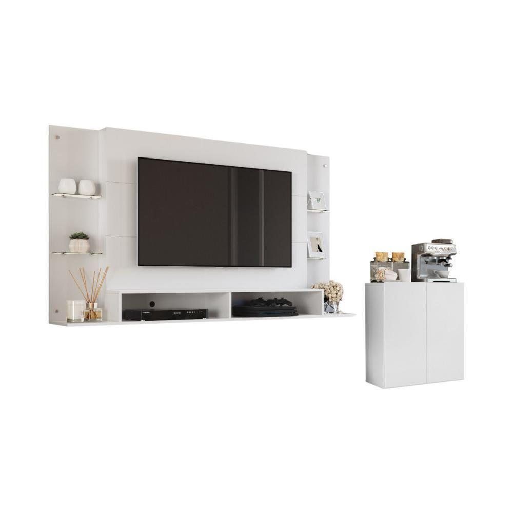 Painel Para Tv 60 Polegadas Com Prateleiras Vidro E Aparador 2 Portas Multimóveis Mp1099 Branco - 2