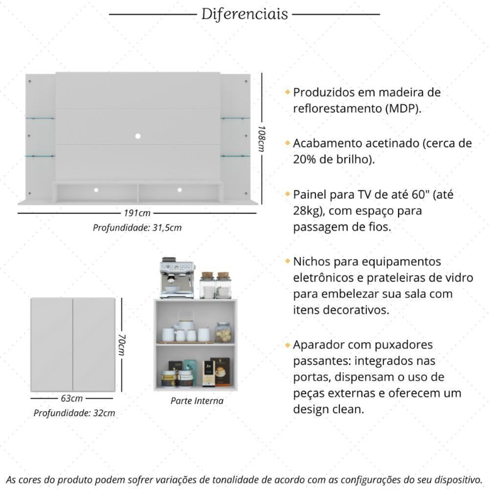 Painel Para Tv 60 Polegadas Com Prateleiras Vidro E Aparador 2 Portas Multimóveis Mp1099 Branco - 5